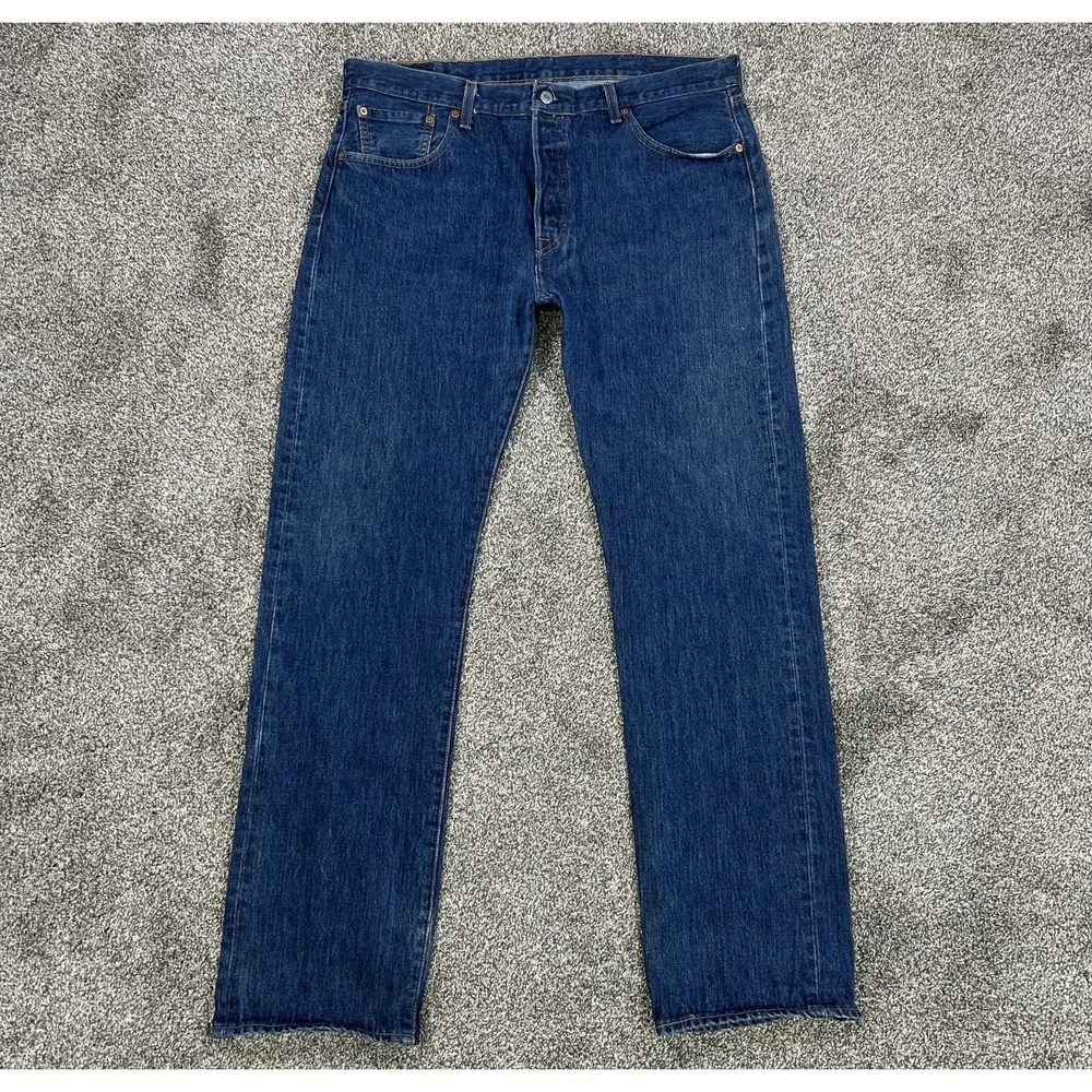 Levis 501 Original Straight Leg Fit Denim Jeans Mens 38x34 Button Fly Fits 39x32